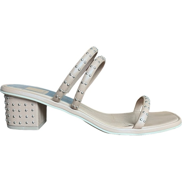 Dolce Vita Riya Studded Block Heel Sandals Nude Tan Vegan Leather Silver Studs - Picture 2 of 12